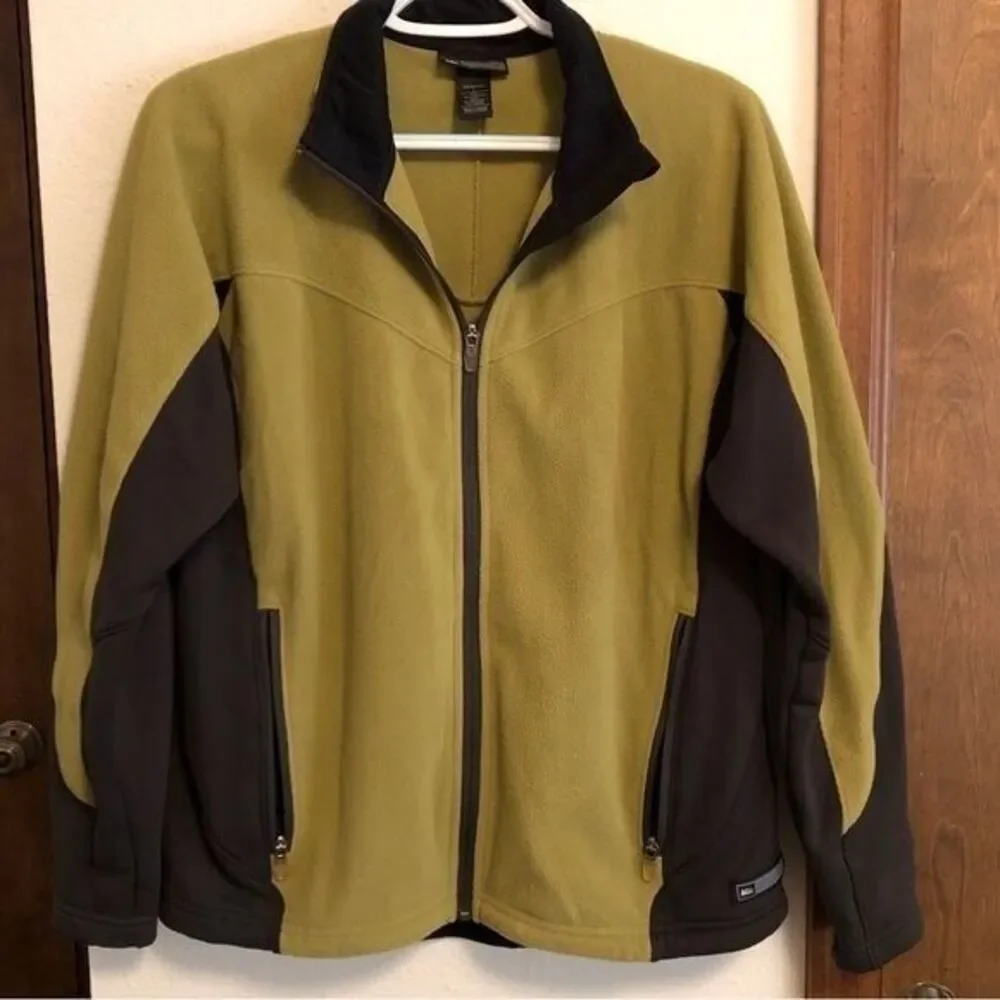 REI Women's Large Green‎ Fleece Full Zip Jacket Black Side Panels Hiking Camping